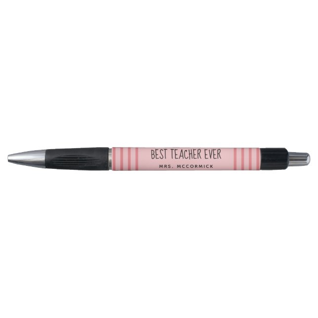 Bester Lehrer je blush Pink Whimsical Monogram Kugelschreiber (Vorderseite)