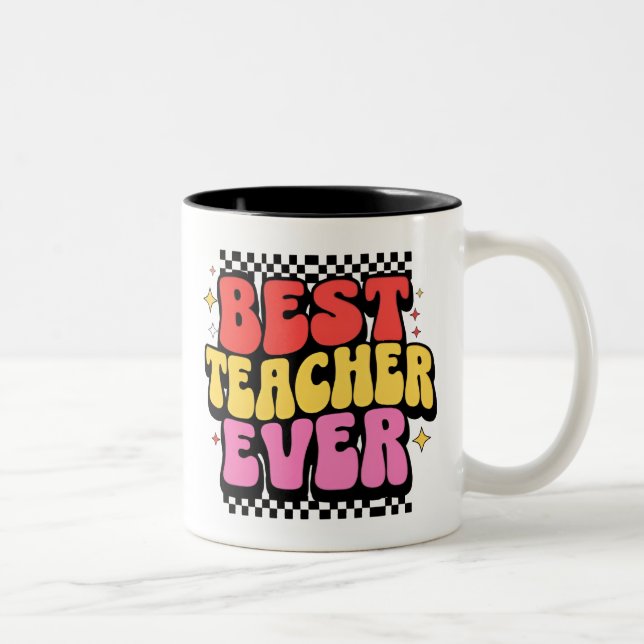 Bester Lehrer je Bold Retro farbenfrohe Tasse Gesc (Rechts)