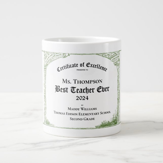 Bester Lehrer je Exzellenzzertifikat Jumbo-Tasse (Vorderseite)