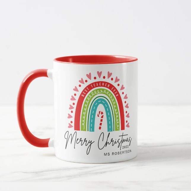 Bester Lehrer je frohe Weihnachten Moderner Regenb Tasse (Links)