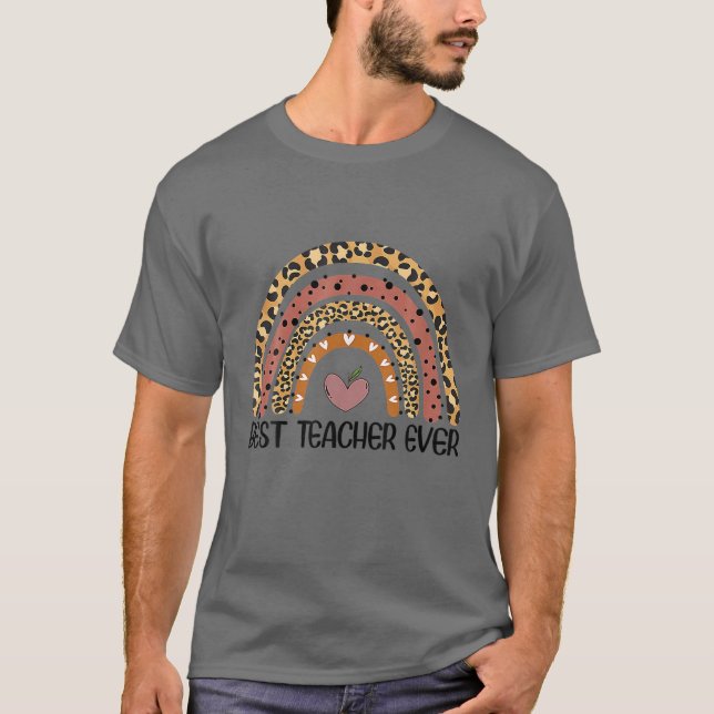 Bester Lehrer je Funny Leopard Boho Rainbow Teach T-Shirt (Vorderseite)