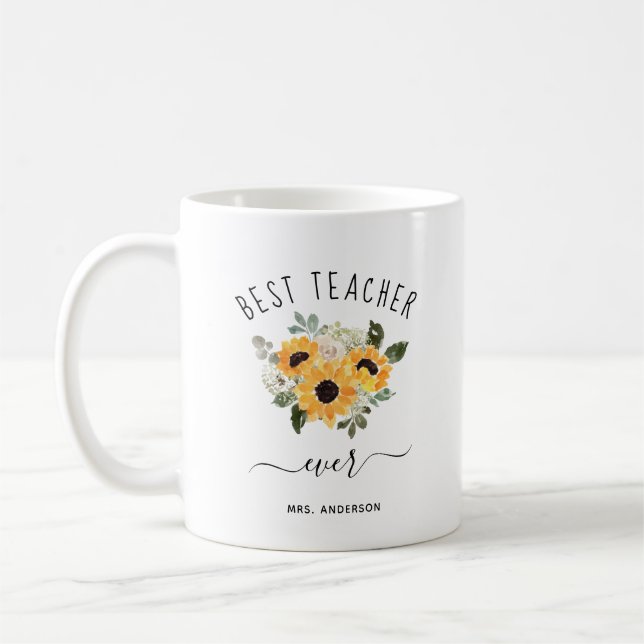 Bester Lehrer je | Hübsche rustikale Sonnenblumen Kaffeetasse (Links)
