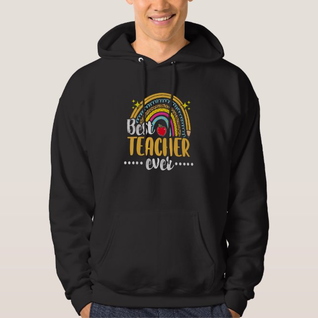 Bester Lehrer je Leopard Boho Rainbow-Lehrer Hoodie (Vorderseite)