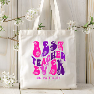 Bester Lehrer je Moderner Blume Script Individuell Tragetasche