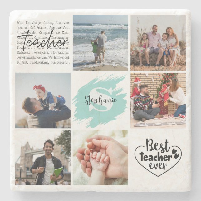 Bester Lehrer je Personalisierter FotoCollage Steinuntersetzer (Vorderseite)