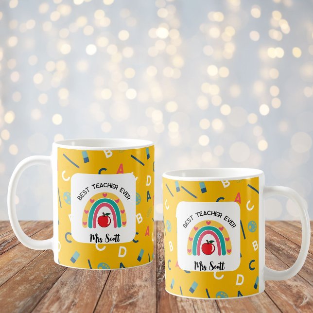 Bester Lehrer je Regenbogenname Kaffeetasse (Von Creator hochgeladen)