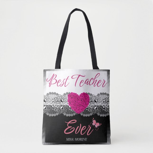 Bester Lehrer je Schwarz & Weiß mit rosa Herz (Vorderseite)