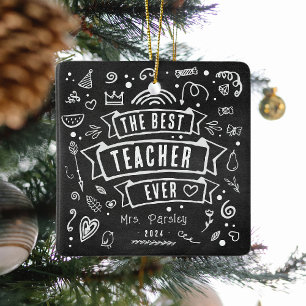 Bester Lehrer je Spaß Chalk Doodle Weihnachten Keramikornament