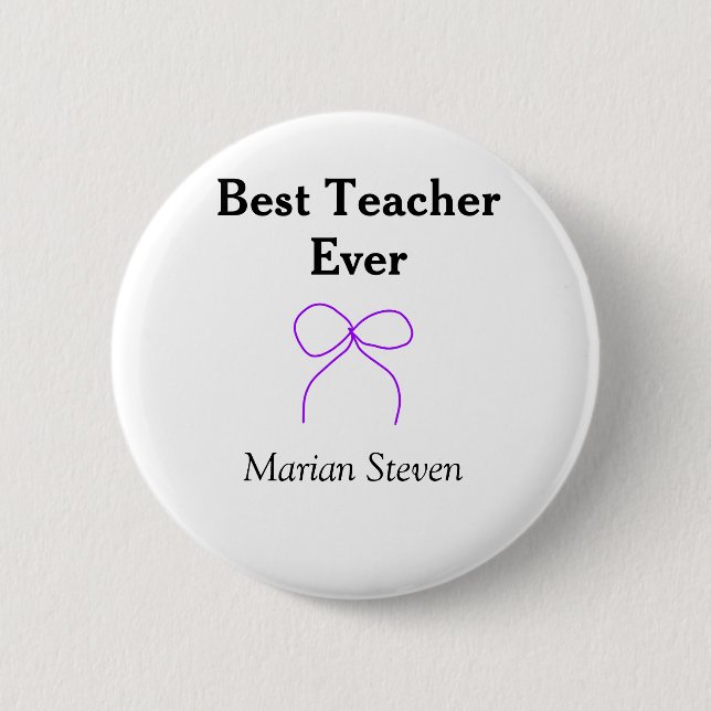 Bester Lehrer jemals violette Schleife Namens Dank Button (Vorderseite)
