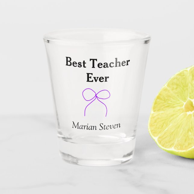 Bester Lehrer jemals violette Schleife Namens Dank Schnapsglas (Vorderseite)