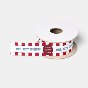 Bester Lehrer-personalisiertes Band-Blau Apples Satinband