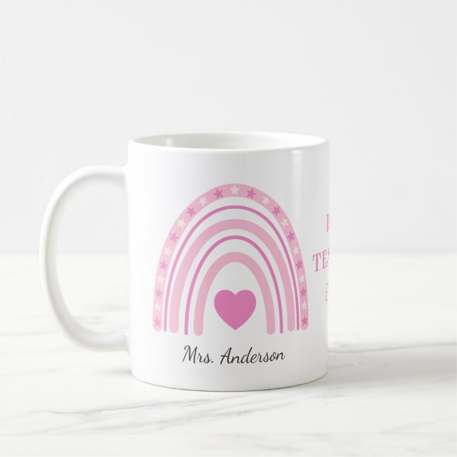 Bester Lehrer Pink Boho Rainbow Name Kaffeetasse (Links)