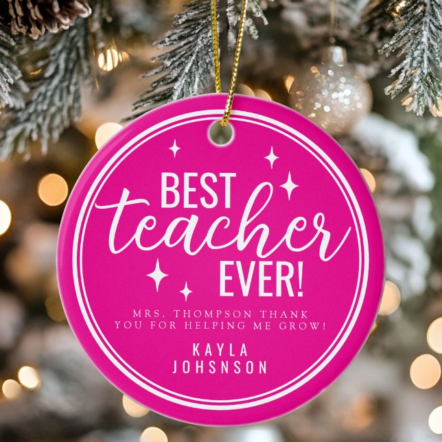 Bester Lehrer überhaupt Pinkes Retro-Skript Keramik Ornament (Best Teacher Ever Pink Script Retro Ceramic Ornament)