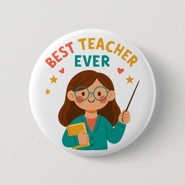 Bester Lehrer überhaupt – Süße Cartoon-Würdigung Button (Vorderseite)