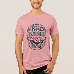Bester Lehrer überhaupt Vintage Schmetterling Flor Tri-Blend Shirt