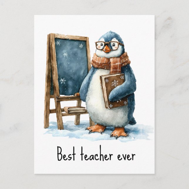 Bester Lehrer überhaupt Winter-Pinguin-Design Postkarte (Vorderseite)