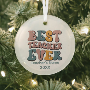 Bester Lehrer überhaupt Wortkunst Name Jahr  Ornament Aus Glas