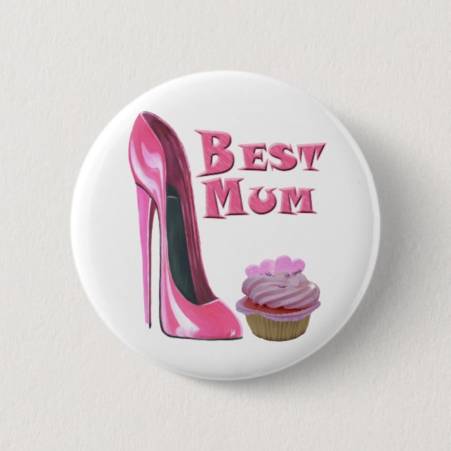 Bester Mama-Rosa-Stilett-Schuh und rosa Button (Vorderseite)