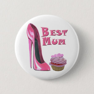 Bester Mama-Rosa-Stilett-Schuh und rosa Button