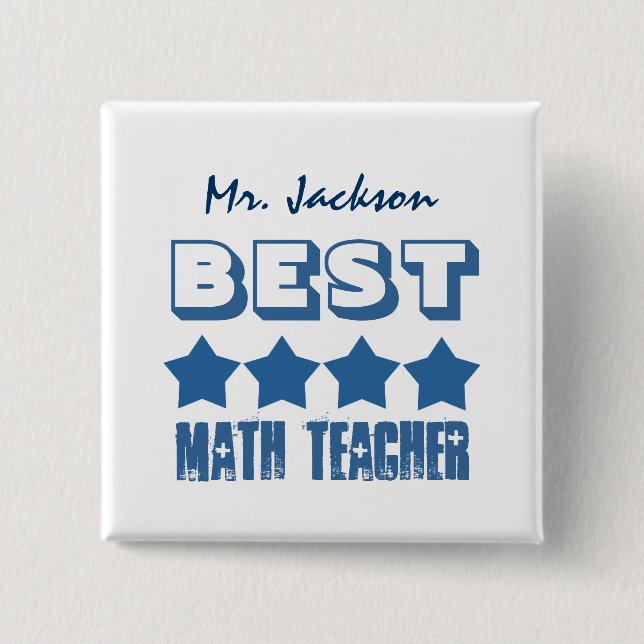 Bester Mathe-Lehrer mit Sternen BLAUES V01A Button (Vorderseite)