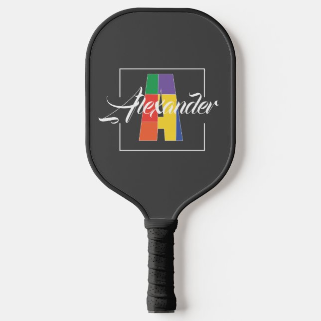 Bester mit Monogramm Anfangsbuchstabe A grau Pickleball Schläger (Vorderseite)