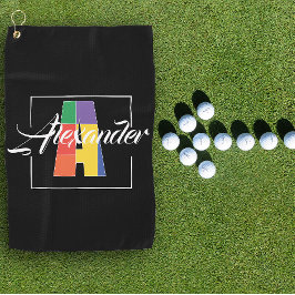 Bester mit Monogramm Anfangsbuchstabe A schwarz Golfhandtuch