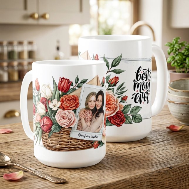 Bester-Mutter-aller-Zeiten-Blumenstrauß & Foto Mut Kaffeetasse (Best Mom Ever Flower Bouquet & Photo Mother’s Day Coffee Mug)