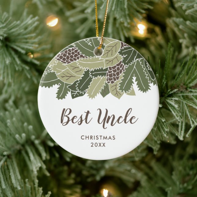 Bester Onkel je Personalisiert Pinecones Grüne Keramik Ornament (Baum)