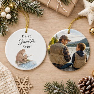 Bester Opa-Bär beim Angeln Foto Keramik Ornament