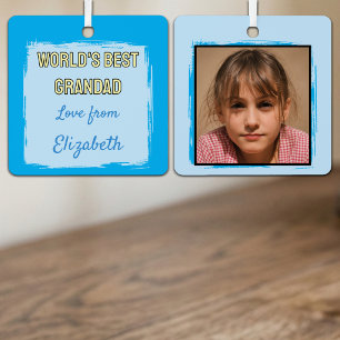 Bester Opa der Welt 1 Foto blau Ornament Aus Metall