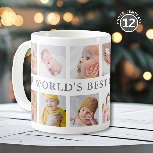 Bester Opa der Welt Grau 12 Foto Collage  Kaffeetasse (Von Creator hochgeladen)