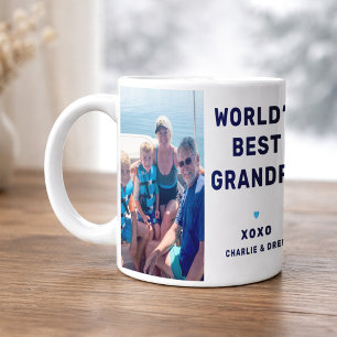 Bester Opa der Welt Modernes Navy Blau Zwei Fotos Kaffeetasse