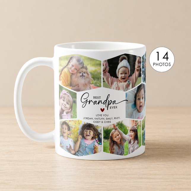 Bester Opa Ever 14 Foto-Collage Sechseck-Muster Kaffeetasse (Von Creator hochgeladen)