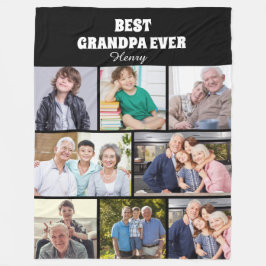 Bester Opa Ever 8-Foto-Collage Chic Schwarz Fleecedecke