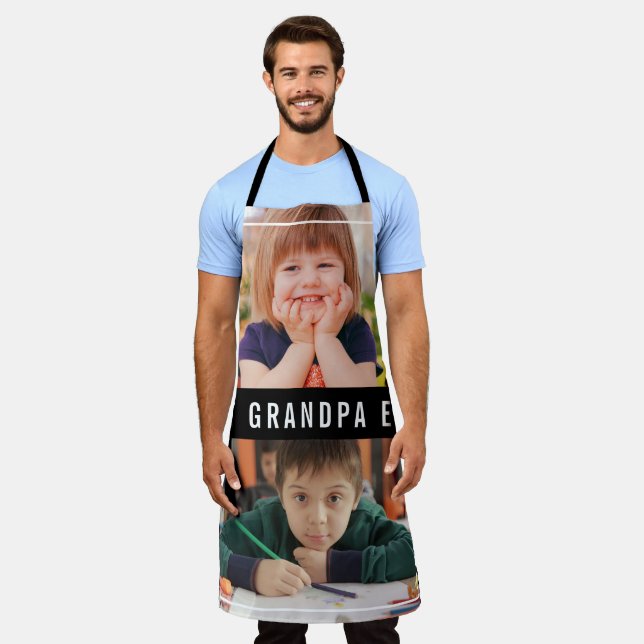 Bester Opa Ever Enkelkinder 2 Fotocollage Schwarz Schürze (Getragen)
