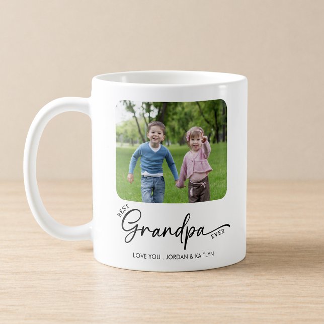 Bester Opa Ever Moderne Schrift 1 oder 2 Fotos Kaffeetasse (Von Creator hochgeladen)