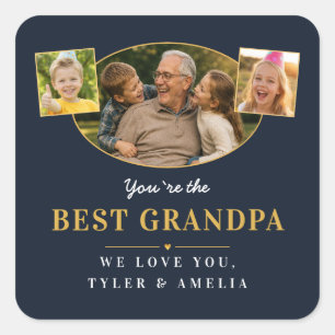 Bester Opa Großvater Gruß 3 Foto Quadratischer Aufkleber
