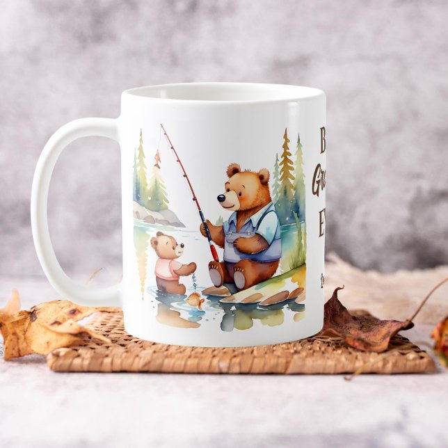 Bester Opa je gibt niedlichen Teddybär Kaffeetasse (Best grandpa ever mug cute bear grandpa teaching grandson to fish fishing themed grandpa gifts)