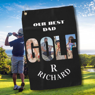 Bester Papa 4 Fotos Monogramm Name Golfhandtuch