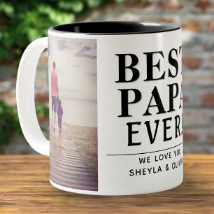 Bester Papa Aller Modern Vatertag 2 Foto Collage Zweifarbige Tasse