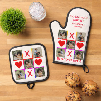 Bester Papa Aller Zeiten 5 Foto Tic Tac Toe Umarmu Ofenhandschuh & Topflappen-Set