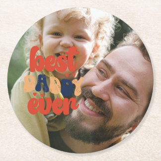 Bester Papa Aller Zeiten Retro Personalisiertes Fo Runder Pappuntersetzer