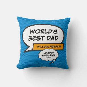 Bester Papa der Welt, Daddy, Vater Superheld Blau  Kissen