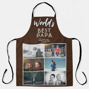 Bester Papa der Welt Faux-Leder 6-Foto-Collage Schürze