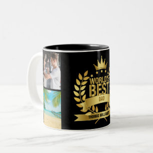 Bester Papa der Welt, Vater 4-Foto-Collage Schwarz Zweifarbige Tasse