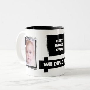 Bester Papa ever 2 Fotos liebe dich weiß schwarz Zweifarbige Tasse