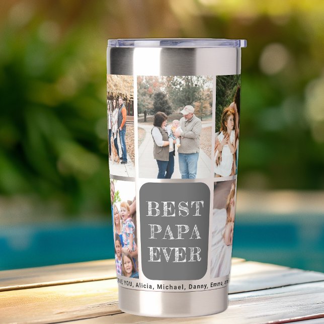 Bester Papa ever 9 Foto-Collage personalisiert Thermobecher (Von Creator hochgeladen)