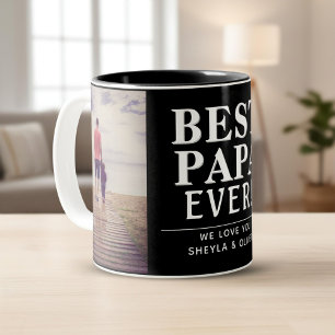 Bester Papa Ever Vater-Tag 2 Foto-Collage Schwarz Zweifarbige Tasse
