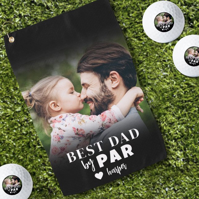 Bester Papa Foto Golfhandtuch (Best Dad By Par Photo Golf Towel)