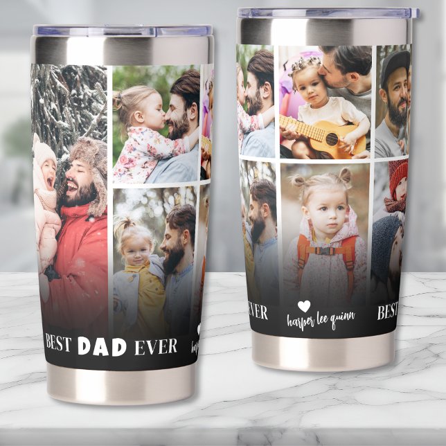 Bester Papa Foto Vater Thermobecher (Personalized Best Dad Ever 8 Photo Collage Father Insulated Tumbler)